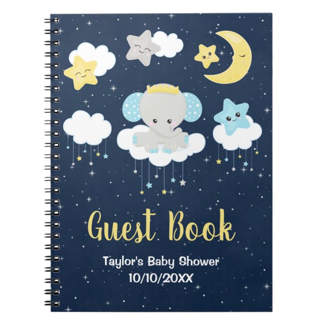 Elephant Jaune et Marine Baby shower Livre d'invit (Devant)