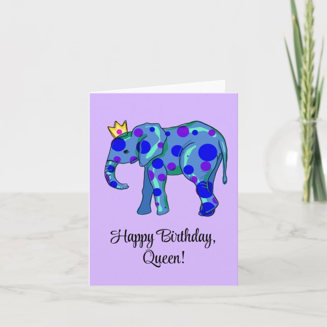 Elephant Joyeux Anniversaire Reine Carte Anniversa (Devant)
