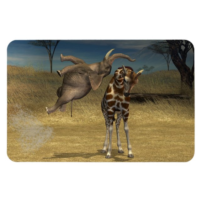 Elephant Jumps Over Giraffe Magnet (Horizontal)