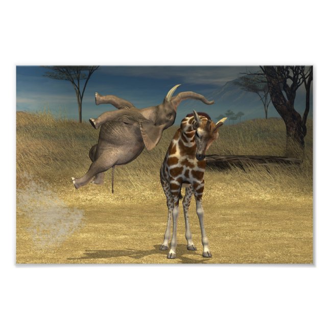Elephant Jumps Over Giraffe Photo Print (Front)