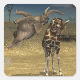 Elephant Jumps Over Giraffe Square Sticker