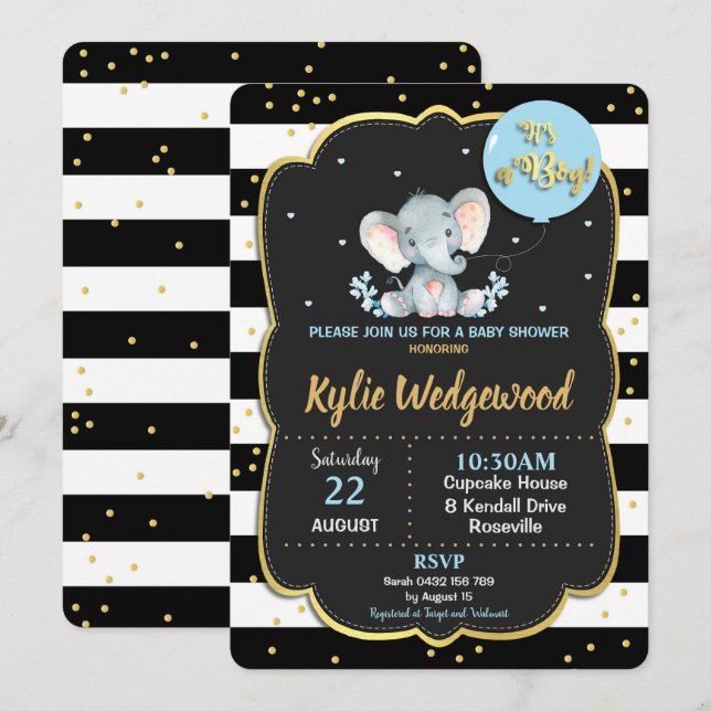 Elephant Jungle Animal Baby Shower Invitation Boy (Front/Back)