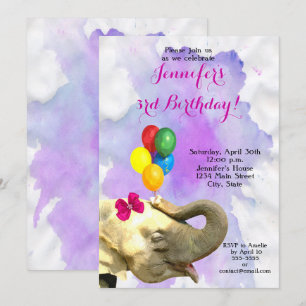 Elephant jungle animal neutral girl happy birthday invitation