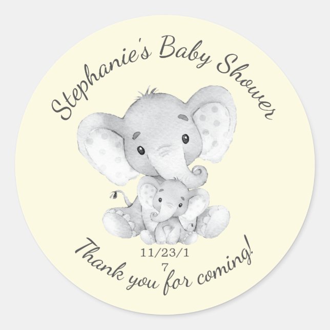 Elephant Jungle Animals Baby Shower Favour Sticker (Front)