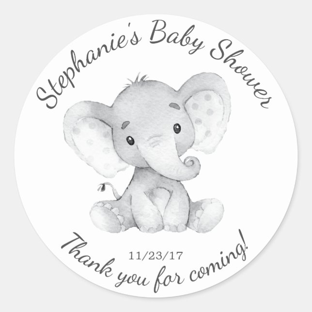Elephant Jungle Animals Baby Shower Favour Sticker (Front)