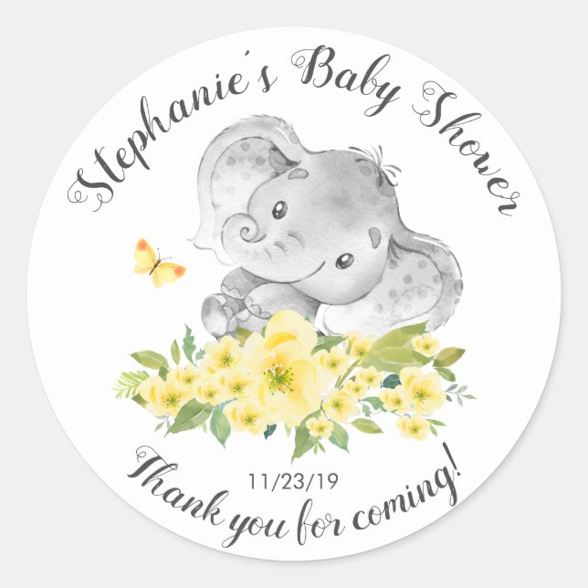Elephant Jungle Animals Neutral Baby Shower Favour Classic Round Sticker (Front)