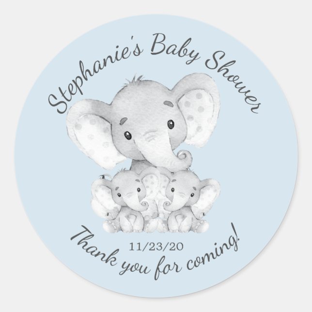 Elephant Jungle Animals Twins Baby Shower Favour Classic Round Sticker (Front)