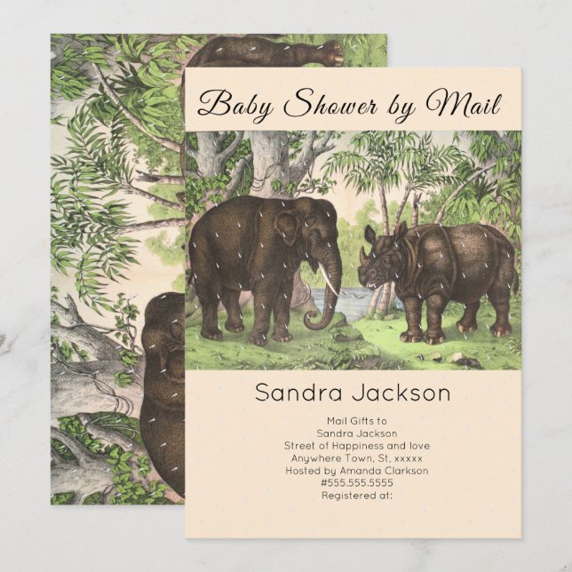 Elephant jungle Gender neutral Baby Shower by Mail Invitation (Front/Back)