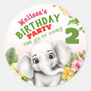Elephant Jungle Safari Birthday Classic Round Sticker