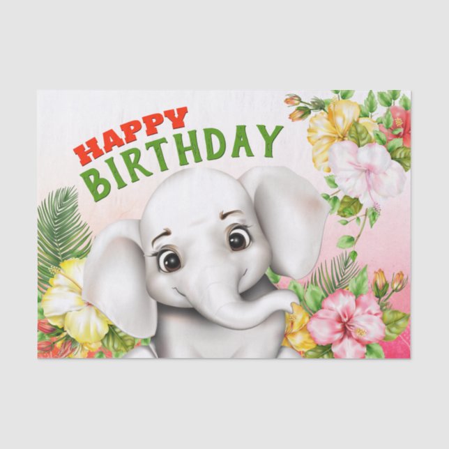 Elephant Jungle Safari Birthday Tissue Paper (Front)