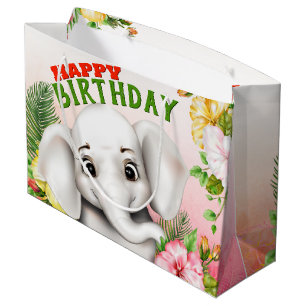 Elephant Jungle Safari Girl Birthday Large Gift Bag