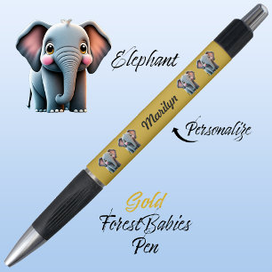 Elephant, Jungle Safari Woodland Animal Gold 🐘 Pen