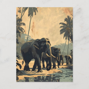 Elephant Jungle Serenity: Vintage Postcard