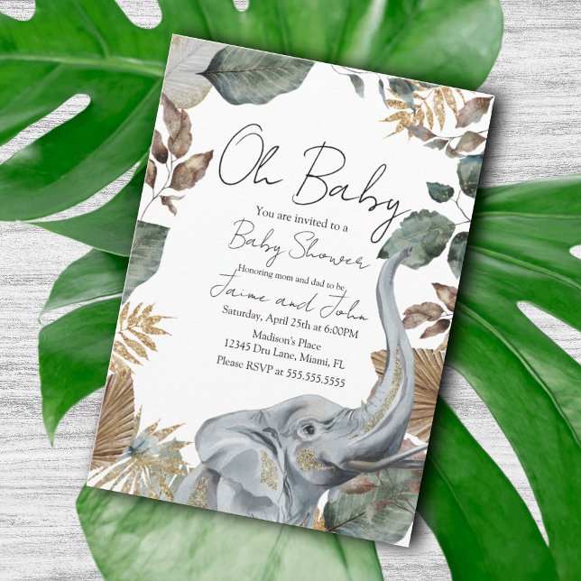 Elephant Jungle Wild Details Baby Shower Invitation (Creator Uploaded)