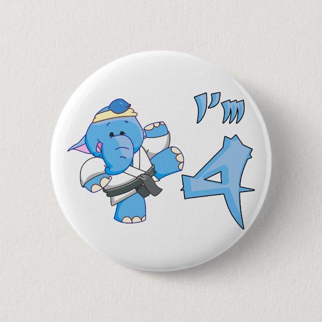 Elephant Karate 4th Birthday 2 Inch Round Button (Front)