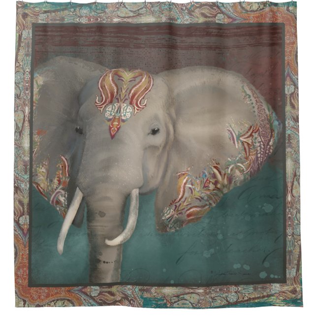 Elephant Kashmir Kani Paisley Tribal Bath Decor (Front)