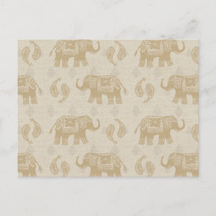 Elephant Khaki Caravan Pattern Postcard