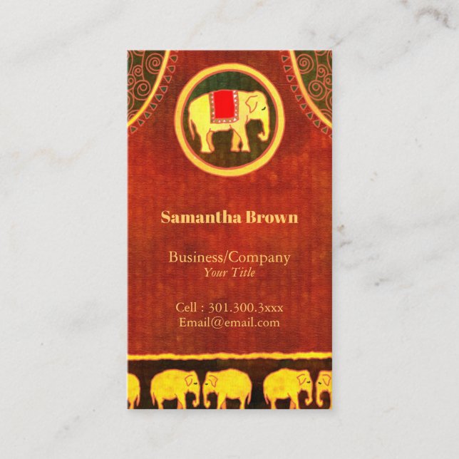 Elephant Kingdom Gold & Red Unique Business Card (Front)