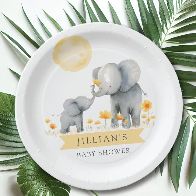 Elephant Kisses Baby Shower It's a Boy Paper Plate (Creator Uploaded)