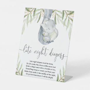 Elephant late night diapers baby shower game pedestal sign