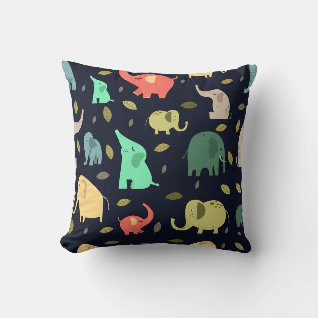 Elephant Leaf Background Colourful Flat Pattern Throw Pillow (Front)