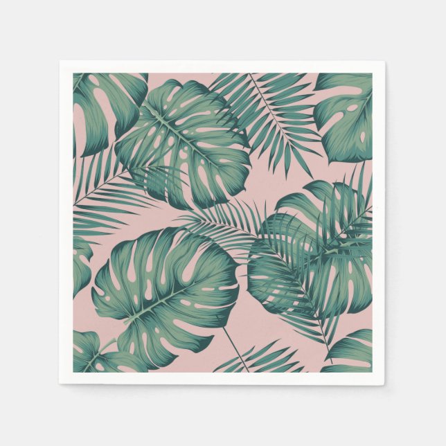 Elephant leaf print pink napkin (Front)