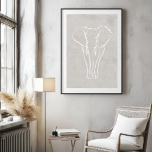 Elephant Line Art   Minimalist Safari Poster