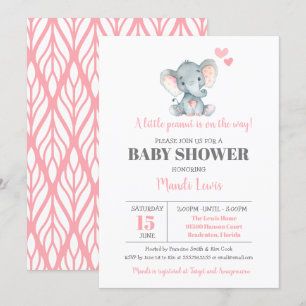 Elephant Little Peanut Girl Baby Shower Invitation