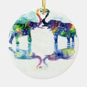 Elephant love ceramic ornament