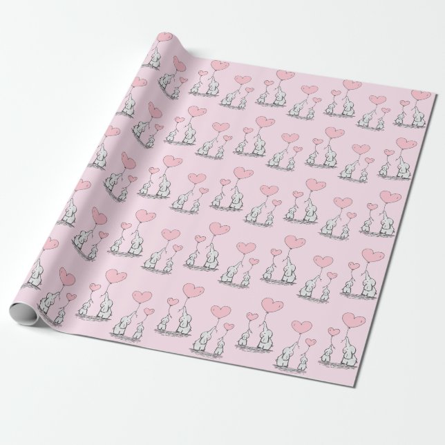 Elephant Love Design Wrapping Paper (Unrolled)