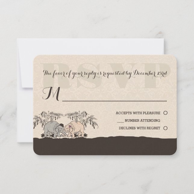 Elephant Love Wedding Carte Rsvp (Devant)