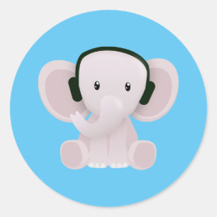 Elephant loves music classic round sticker