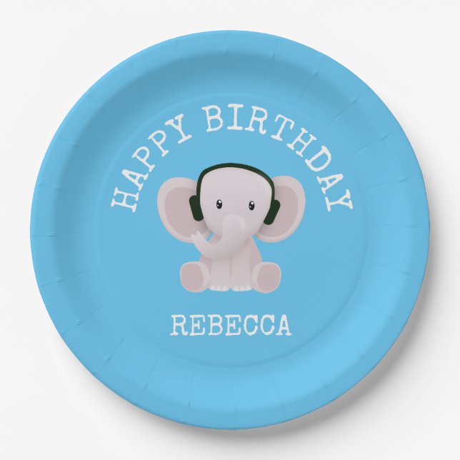Elephant loves music paper plate (Front)