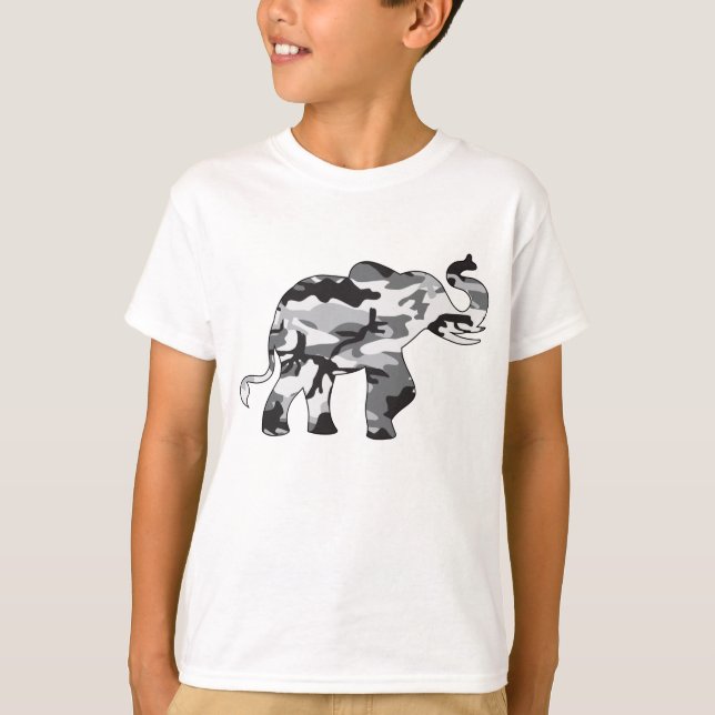 Elephant made in a grey Camouflage Army Pattern T-Shirt (Front)