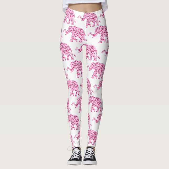 Elephant made up of Pink Hearts Leggings (Front)