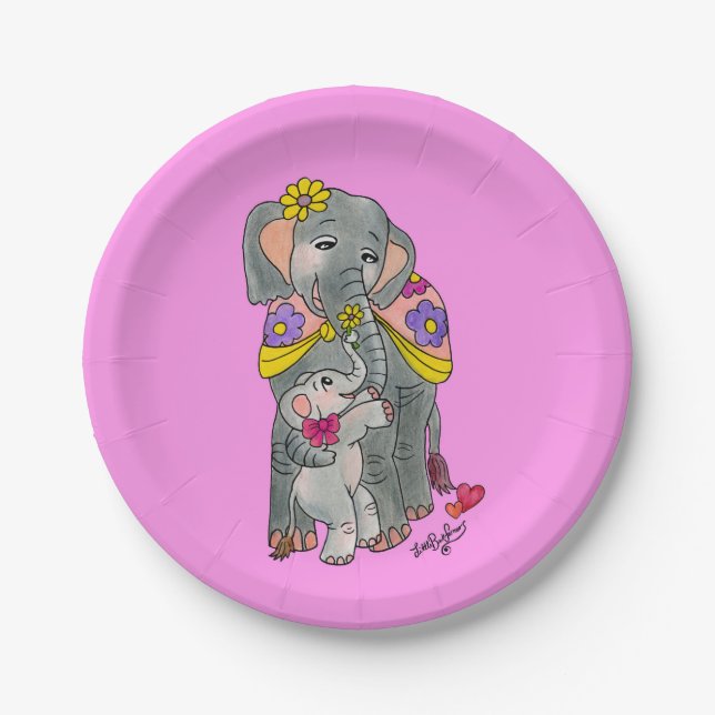 Elephant Mama and Baby Party Plates (Front)