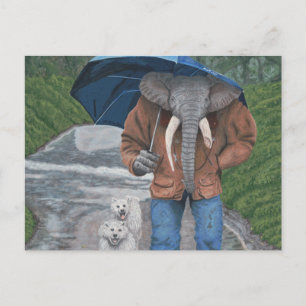 Elephant Man Walking Dogs Fantasy Art Postcard