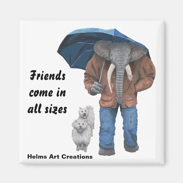Elephant Man Walking Dogs Fantasy Button Magnet (Front)