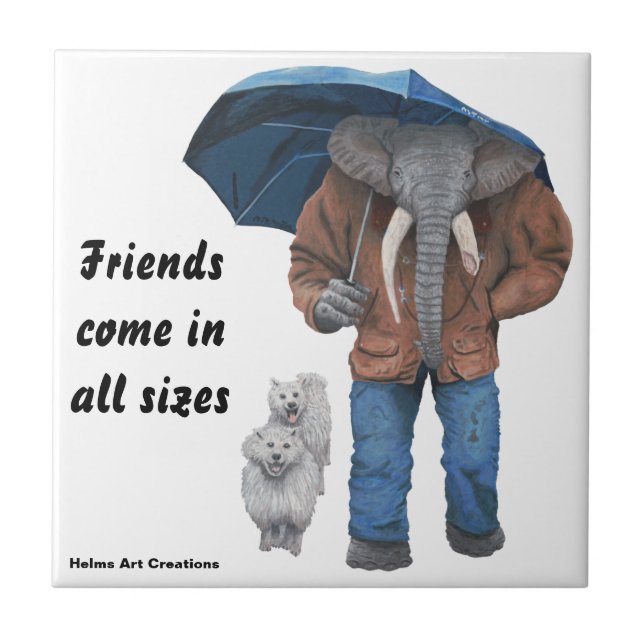 Elephant Man Walking Dogs Fantasy Decorative Tile (Front)
