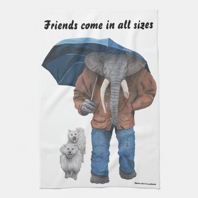 Elephant Man Walking Dogs Fantasy Kitchen Towel (Vertical)