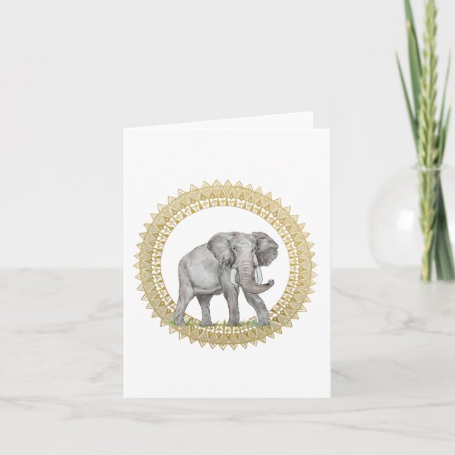 Elephant Mandala Folded Note Card (Front)