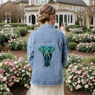 Elephant Mandala Silhouette Denim Jacket