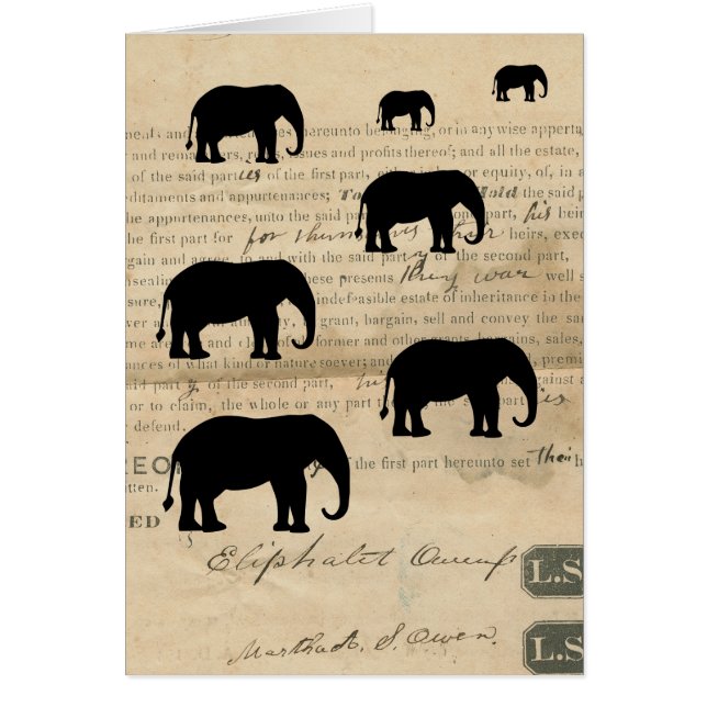 Elephant March on1860's Deed Ephemera Card Vintage (Front)