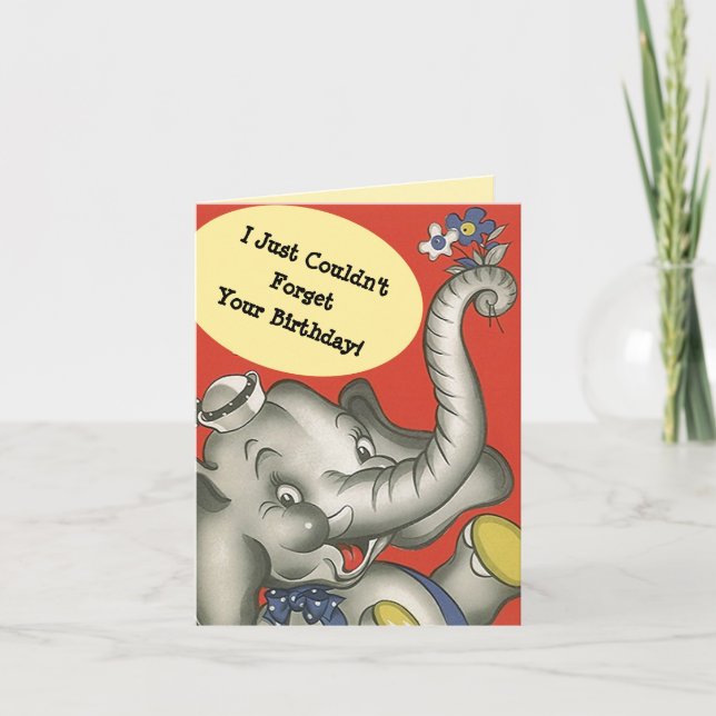 Elephant memory never forgets birthday cute retro card (Front)