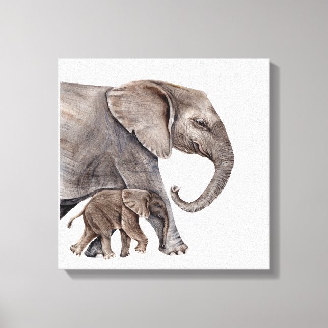 Eléphant mère avec toile d'éléphant bébé (Recto)