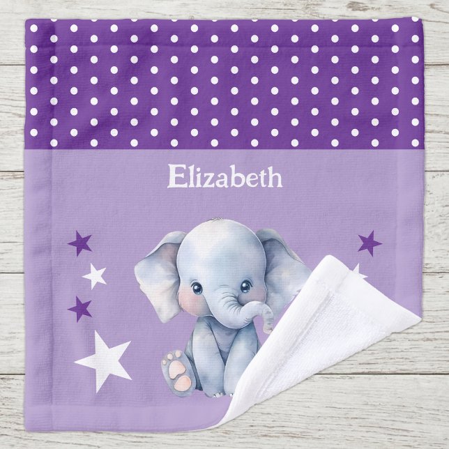 Éléphant mignon ajouter nom pois étoiles violet (Créateur téléchargé)