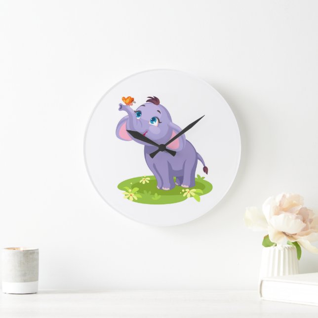 Eléphant mignon avec horloge murale papillon (Maison)