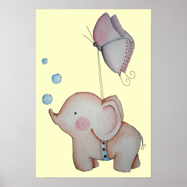 Eléphant mignon avec papillon Poster (Devant)