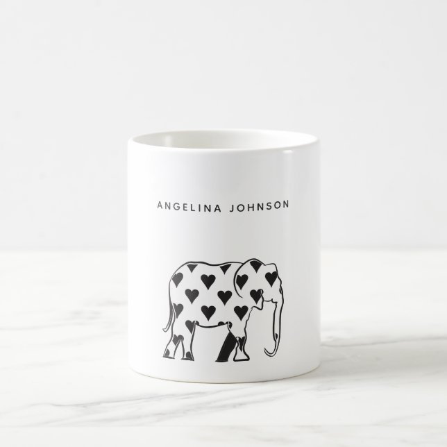 Elephant, Minimal Black and White Pattern Name Coffee Mug (Center)
