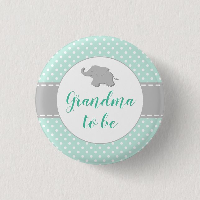 Elephant Mint Green Baby Shower Grandma To Be 1 Inch Round Button (Front)